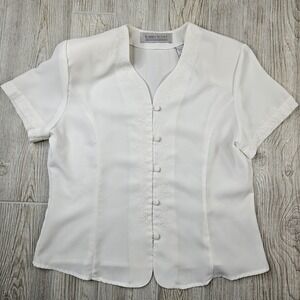 Karen Scott White Embroidered Button Front Short Sleeve Blouse Women's Size 8